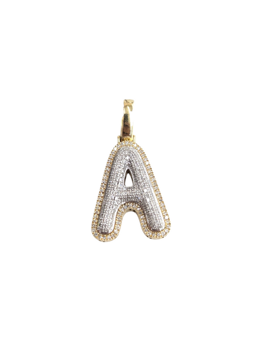 REAL DIAMOND 10KT TWO TONE BUBBLE LETTER A- Z PENDANT