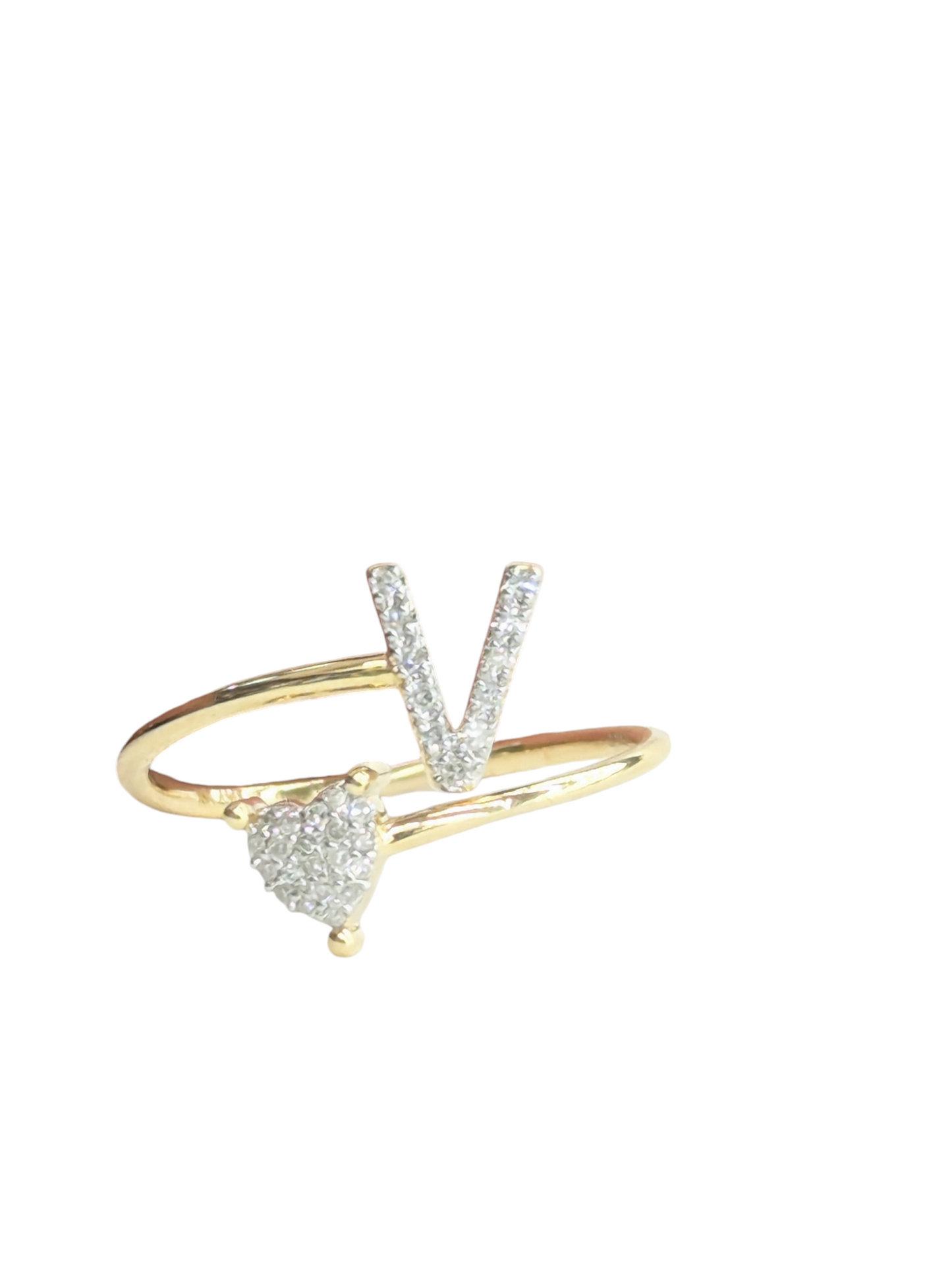 Real Diamond 10kt Yellow Gold Initial Ring For Women