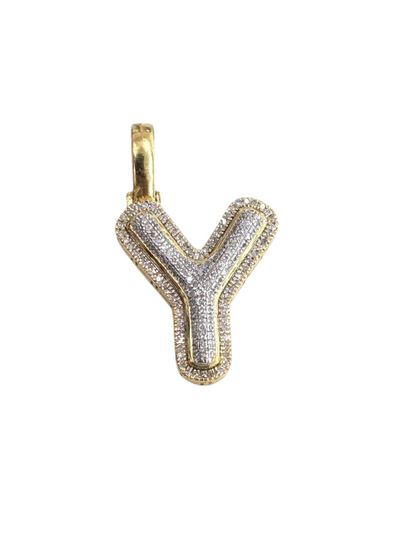 REAL DIAMOND 10KT TWO TONE BUBBLE LETTER A- Z PENDANT