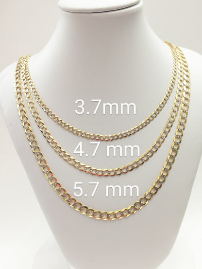 14kt Real Solid Gold Cuban Curb Diamond Cut Chain 3.7 mm 4.7 mm 5.7 mm