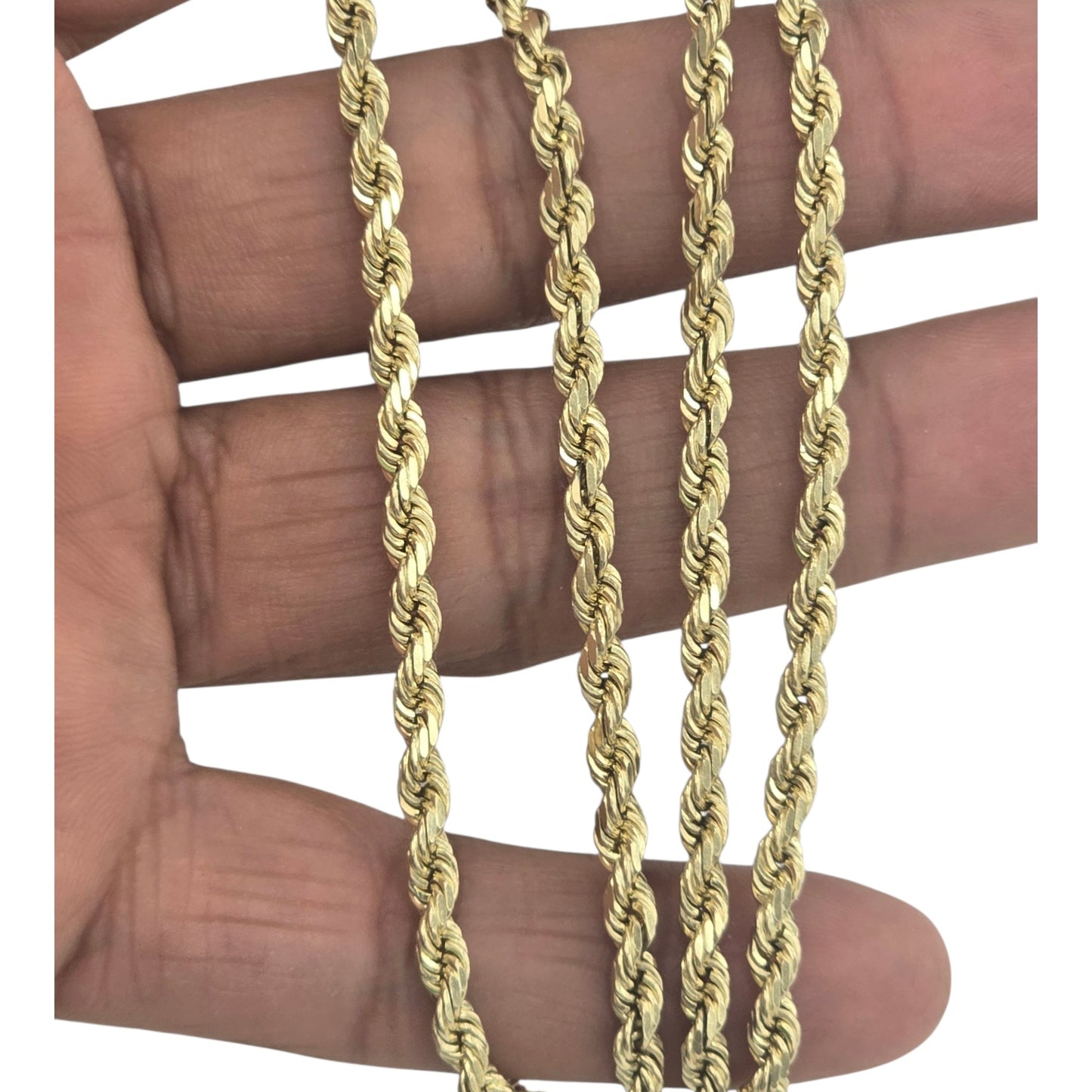 10KT REAL YELLOW GOLD SOLID ROPE CHAIN 4MM FOR MEN AND WOMEN