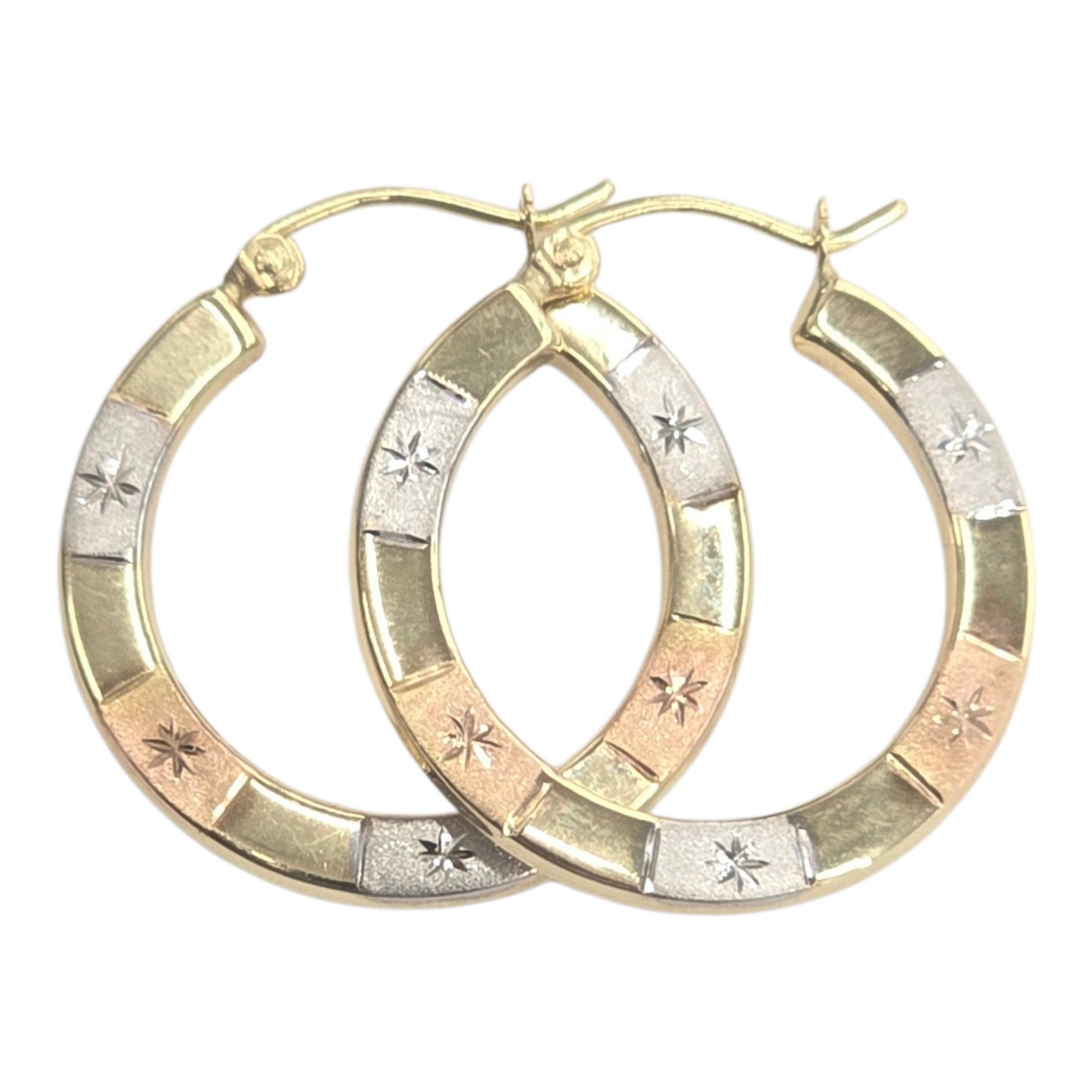 14KT REAL GOLD TRICOLOR HOOP EARRING