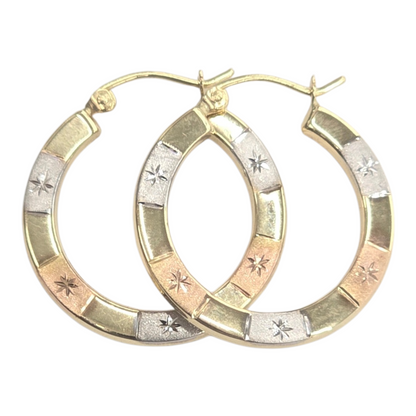 14KT REAL GOLD TRICOLOR HOOP EARRING