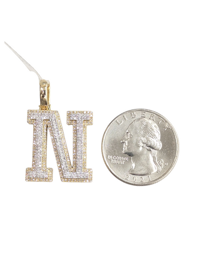 REAL DIAMOND 10KT TWO TONE BLOCK LETTER A- Z PENDANT
