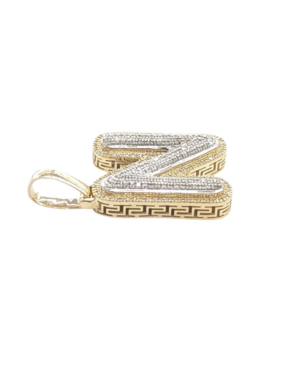 REAL DIAMOND 10KT TWO TONE BUBBLE LETTER A- Z PENDANT