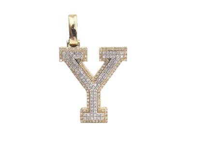 REAL DIAMOND 10KT TWO TONE BLOCK LETTER A- Z PENDANT