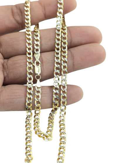 14KT REAL GOLD CUBAN CURB DIAMOND CUT CHAIN 4.5MM