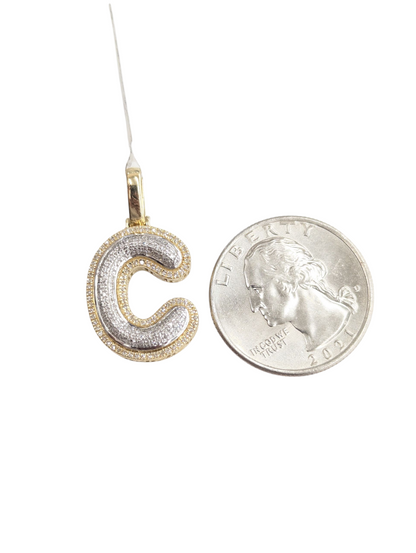 REAL DIAMOND 10KT TWO TONE BUBBLE LETTER A- Z PENDANT