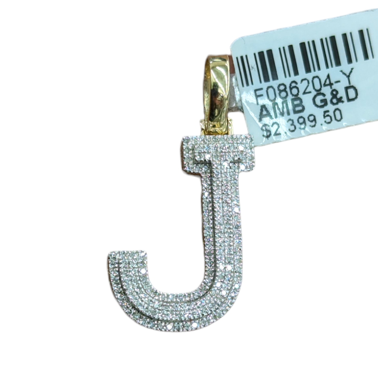 Real Diamond 10kt Yellow Gold Initial A - Z Pendant