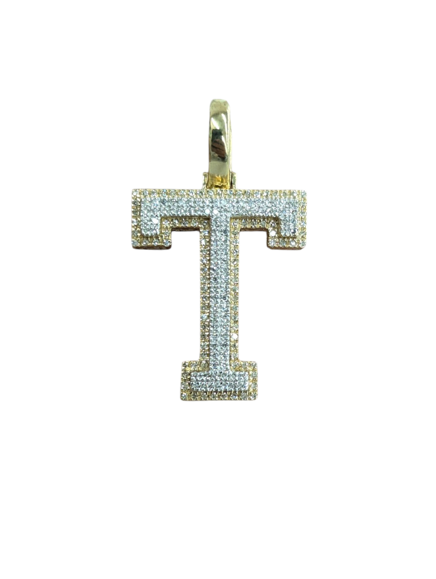 REAL DIAMOND 10KT TWO TONE BLOCK LETTER A- Z PENDANT