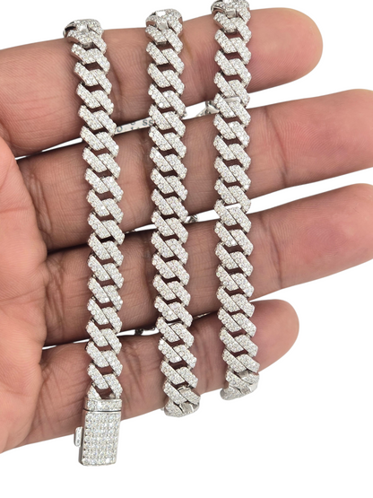 925 STERLING SILVER MOISSANITE DIAMOND CUBAN CHAIN 8MM