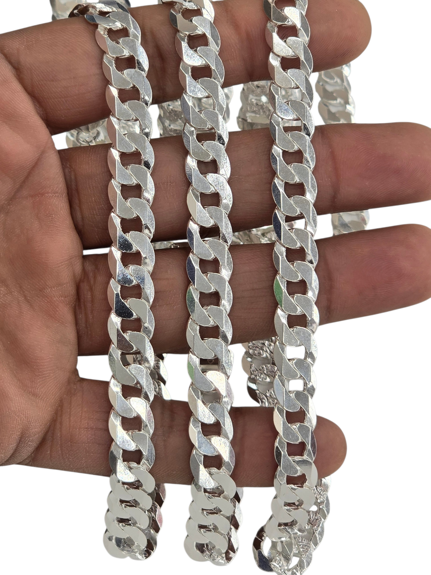 925 STERLING SILVER CUBAN CURB DIAMOND CUT CHAIN 9.2 MM FOR MEN AND WOMEN