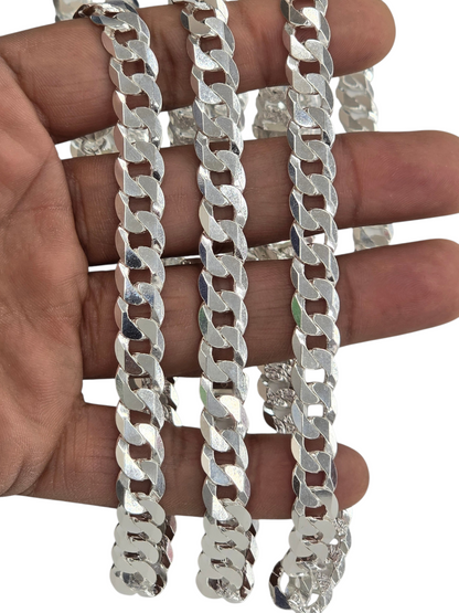 925 STERLING SILVER CUBAN CURB DIAMOND CUT CHAIN 9.2 MM FOR MEN AND WOMEN