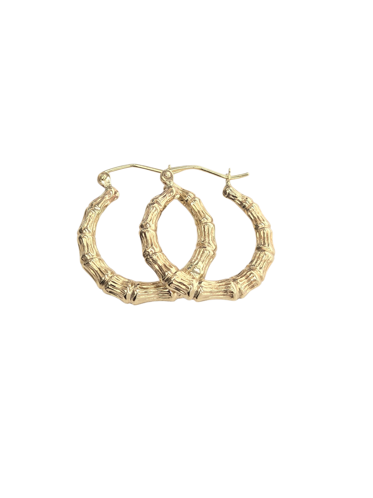14KT REAL GOLD BAMBOO STYLE HOOP EARRING