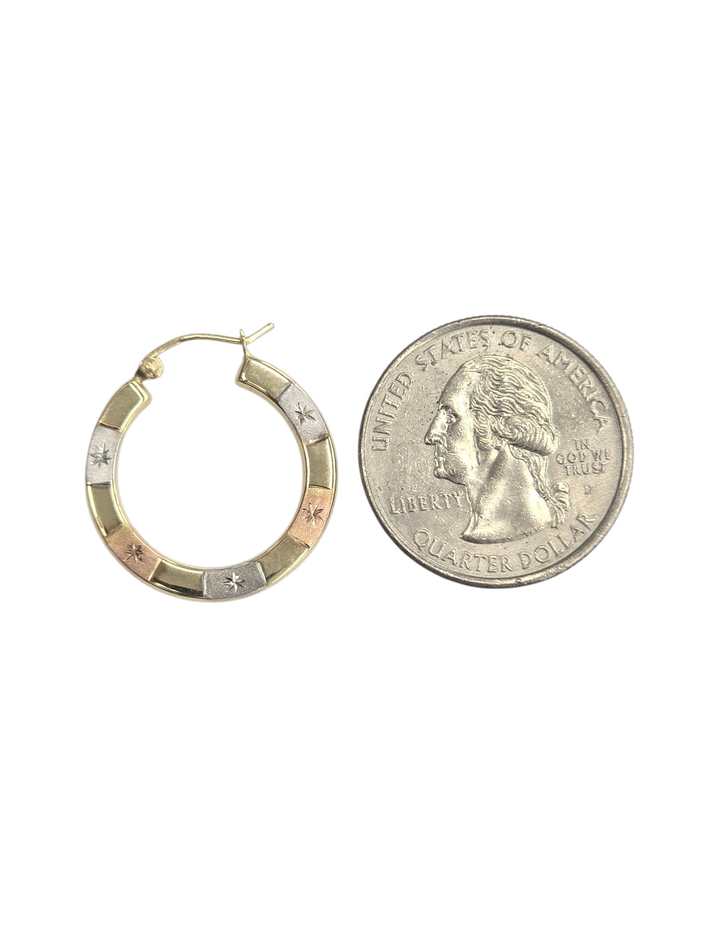14KT REAL GOLD TRICOLOR HOOP EARRING