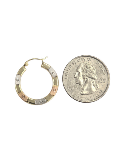 14KT REAL GOLD TRICOLOR HOOP EARRING