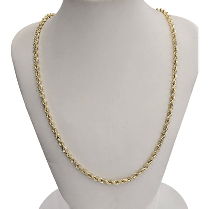 10KT REAL YELLOW GOLD SOLID ROPE CHAIN 4MM FOR MEN AND WOMEN