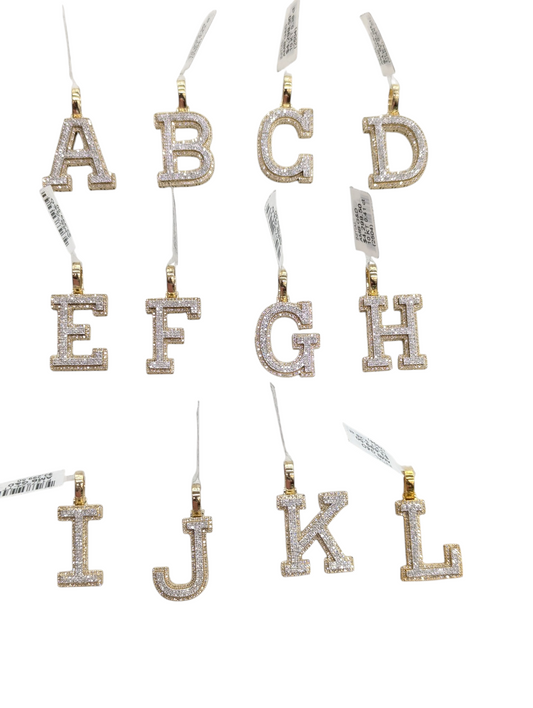 REAL DIAMOND 10KT TWO TONE BLOCK LETTER A- Z PENDANT