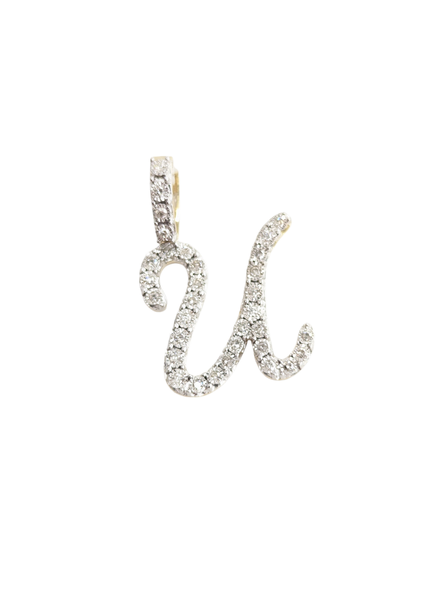 Real Natural Diamond 10kt Yellow Gold Cursive Letter A - Z Pendant