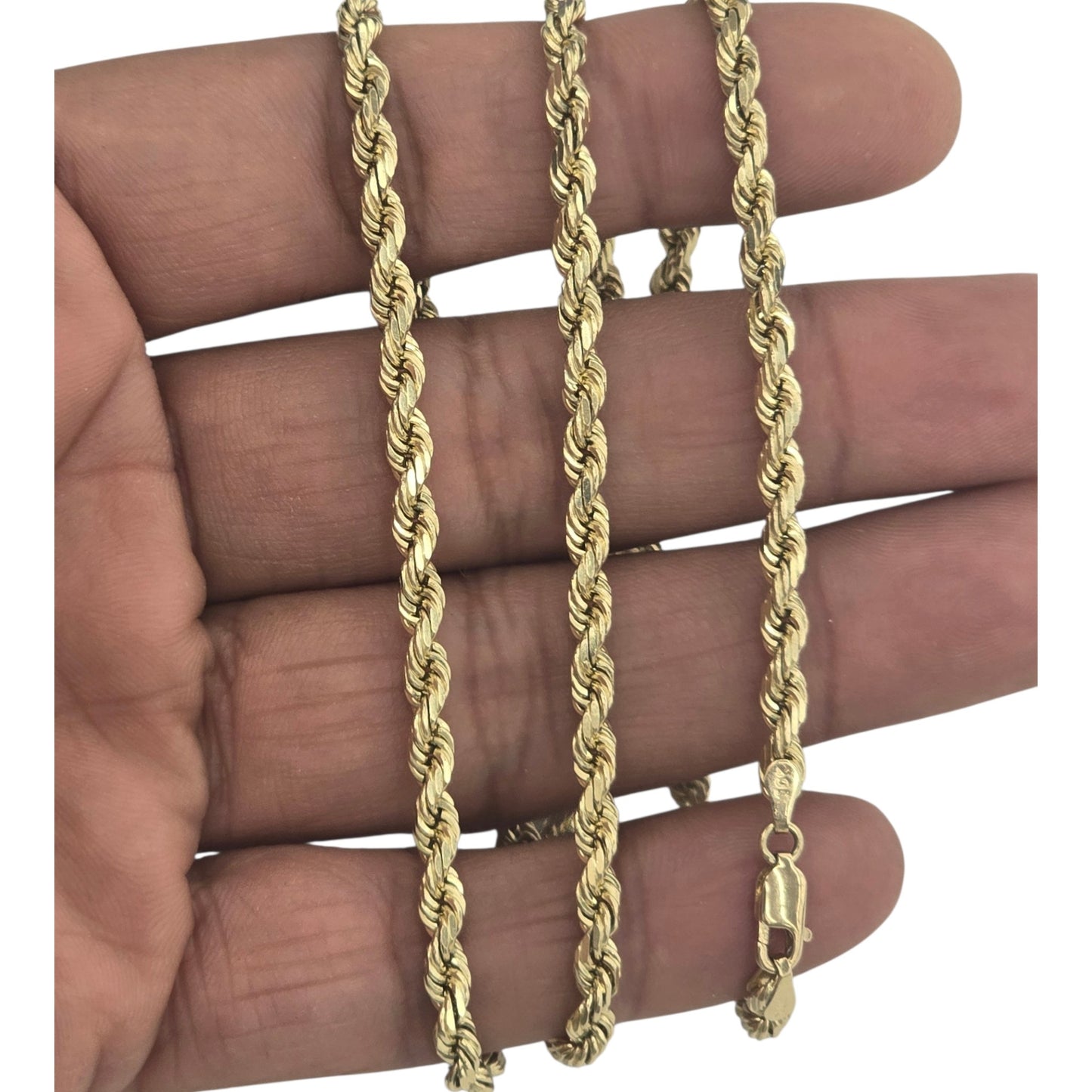10KT REAL YELLOW GOLD SOLID ROPE CHAIN 4MM FOR MEN AND WOMEN