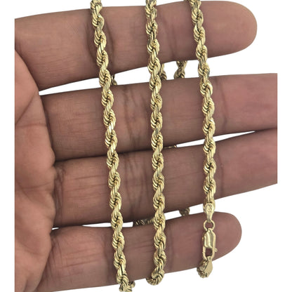10KT REAL YELLOW GOLD SOLID ROPE CHAIN 4MM FOR MEN AND WOMEN
