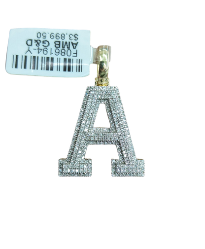 Real Diamond 10kt Yellow Gold Initial A - Z Pendant