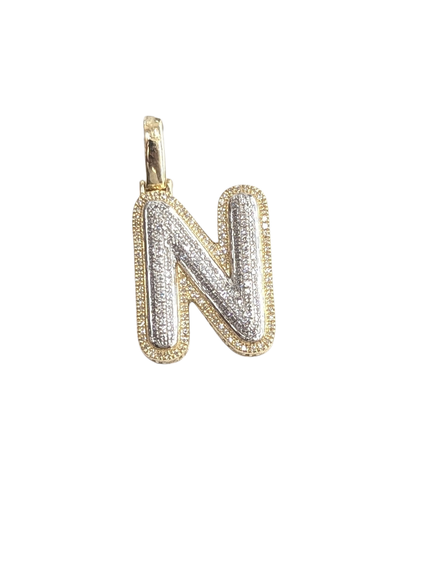 REAL DIAMOND 10KT TWO TONE BUBBLE LETTER A- Z PENDANT