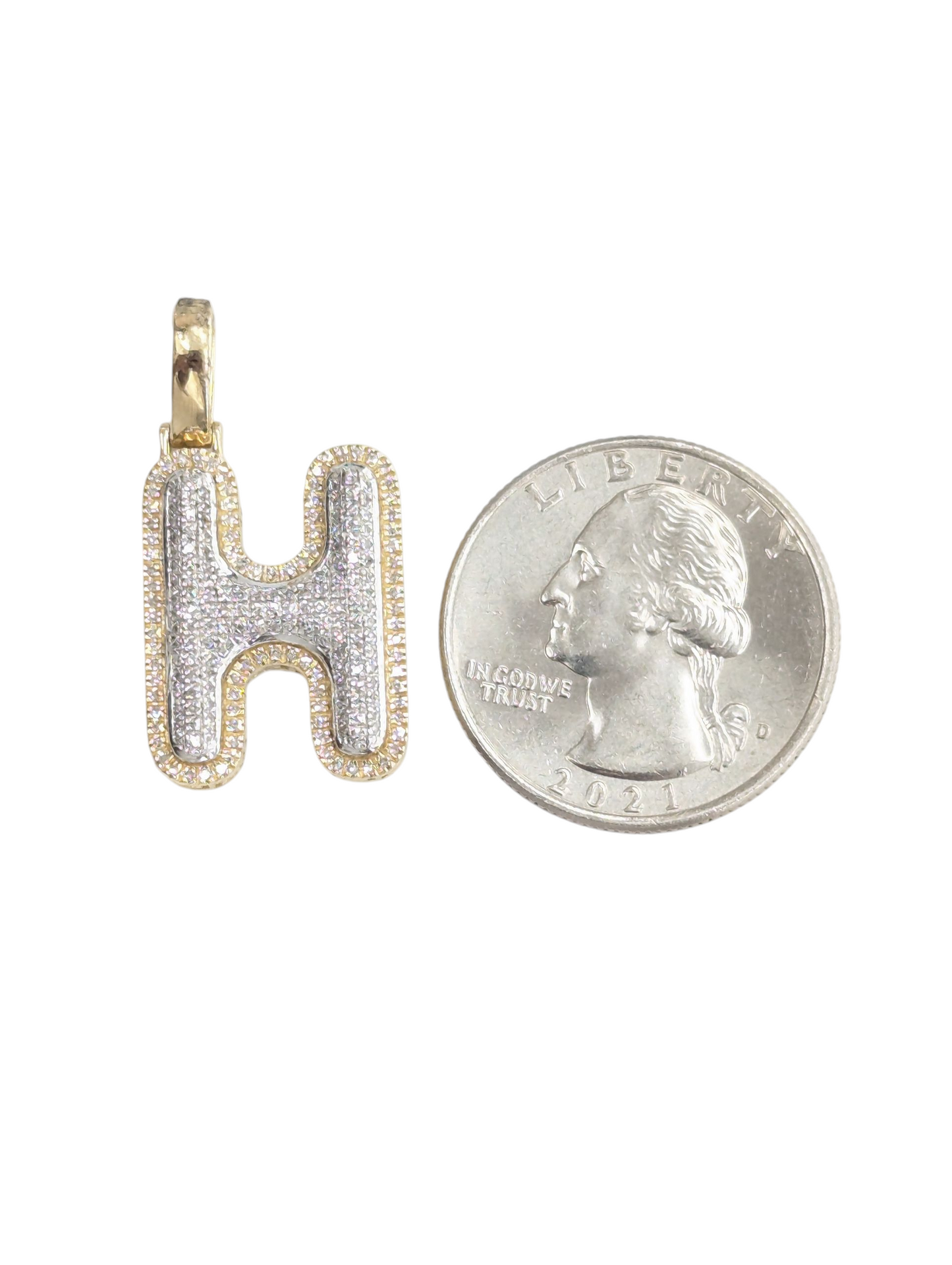 REAL DIAMOND 10KT TWO TONE BUBBLE LETTER A- Z PENDANT