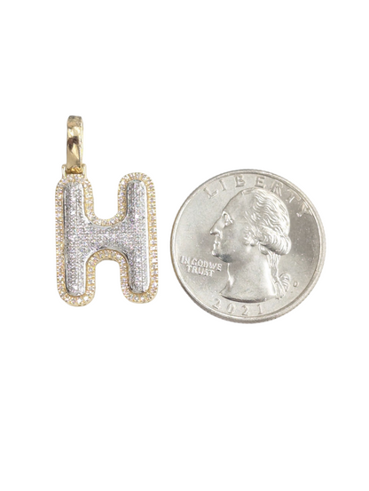 REAL DIAMOND 10KT TWO TONE BUBBLE LETTER A- Z PENDANT
