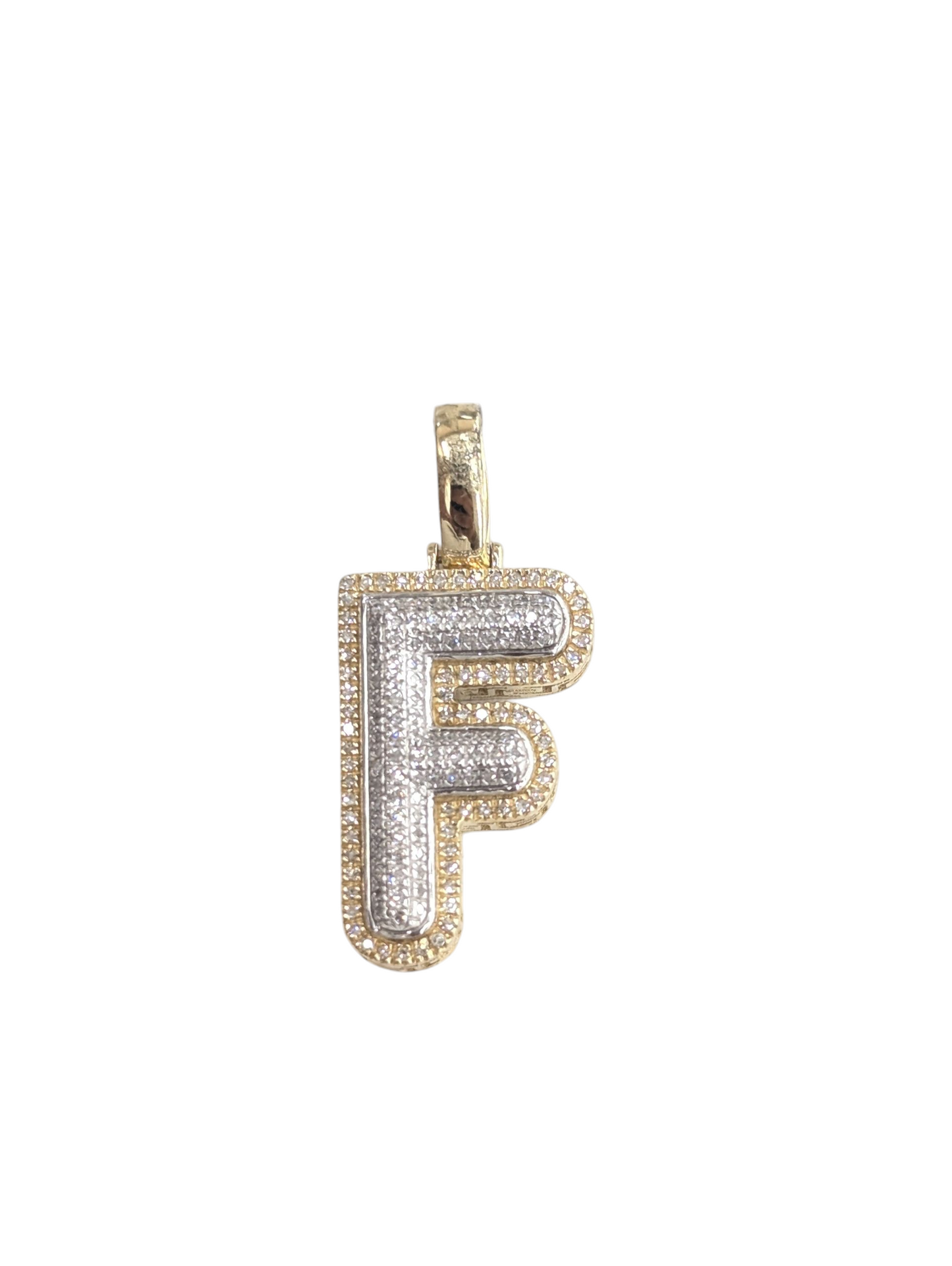 REAL DIAMOND 10KT TWO TONE BUBBLE LETTER A- Z PENDANT