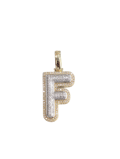 REAL DIAMOND 10KT TWO TONE BUBBLE LETTER A- Z PENDANT