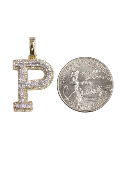 REAL DIAMOND 10KT TWO TONE BLOCK LETTER A- Z PENDANT