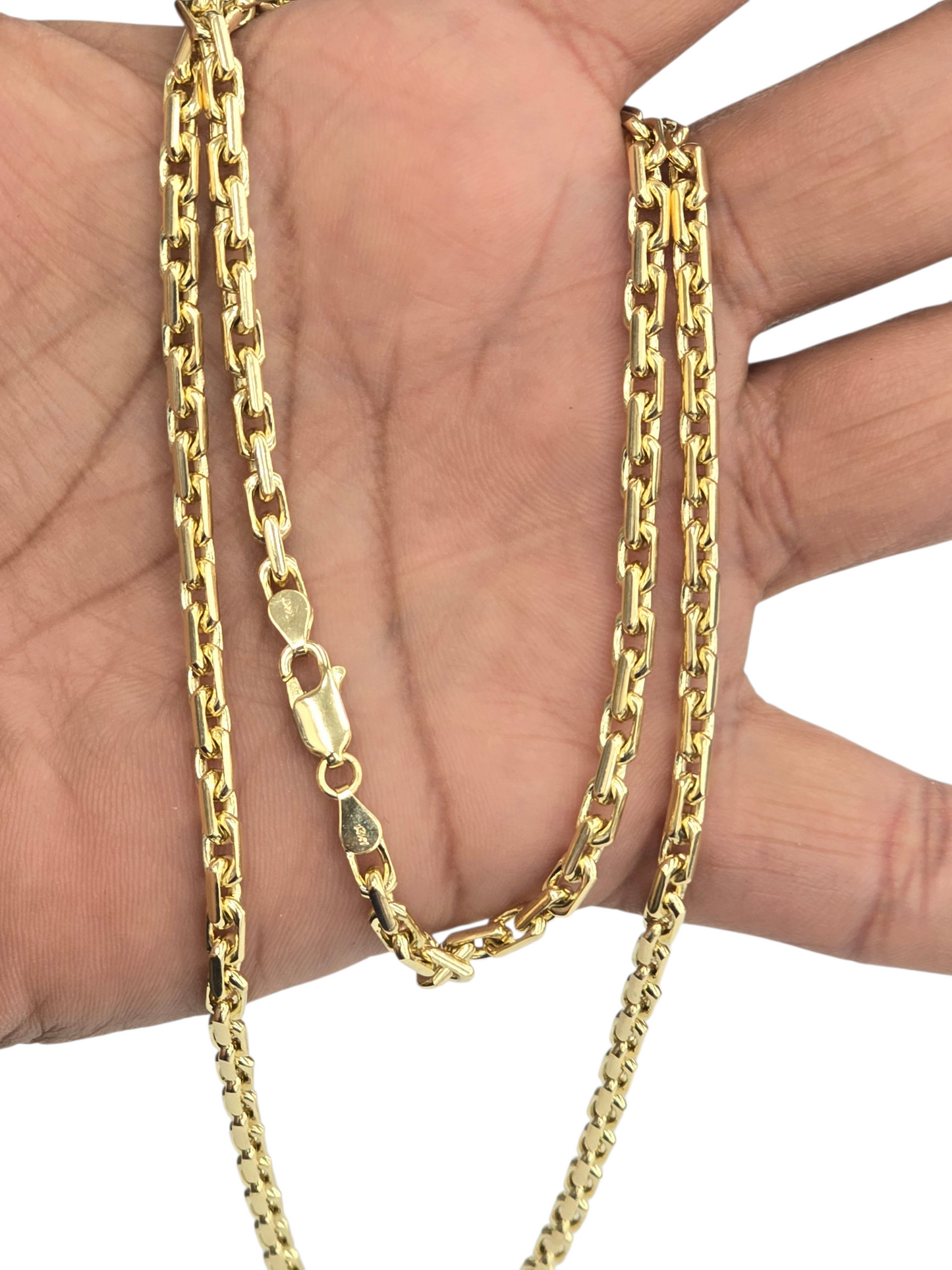 14KT REAL GOLD SOLID ROLO CHAIN 3.6MM FOR MEN AND WOMEN