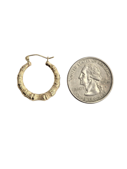 14KT REAL GOLD BAMBOO STYLE HOOP EARRING