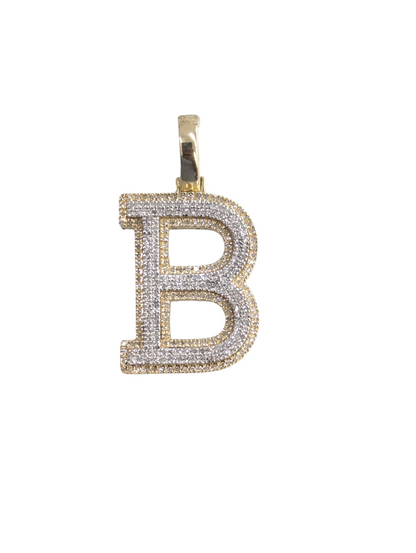 REAL DIAMOND 10KT TWO TONE BLOCK LETTER A- Z PENDANT