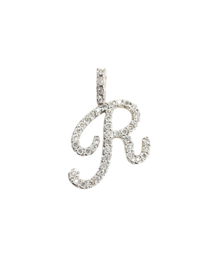 Real Natural Diamond 10kt Yellow Gold Cursive Letter A - Z Pendant