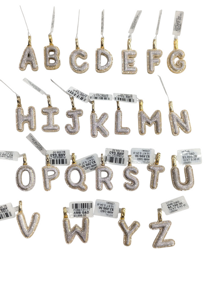 REAL DIAMOND 10KT TWO TONE BUBBLE LETTER A- Z PENDANT