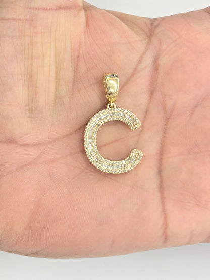 REAL DIAMOND 10KT GOLD BLOCK LETTER INITIAL A TO Z FOR MEN AND WOMEN