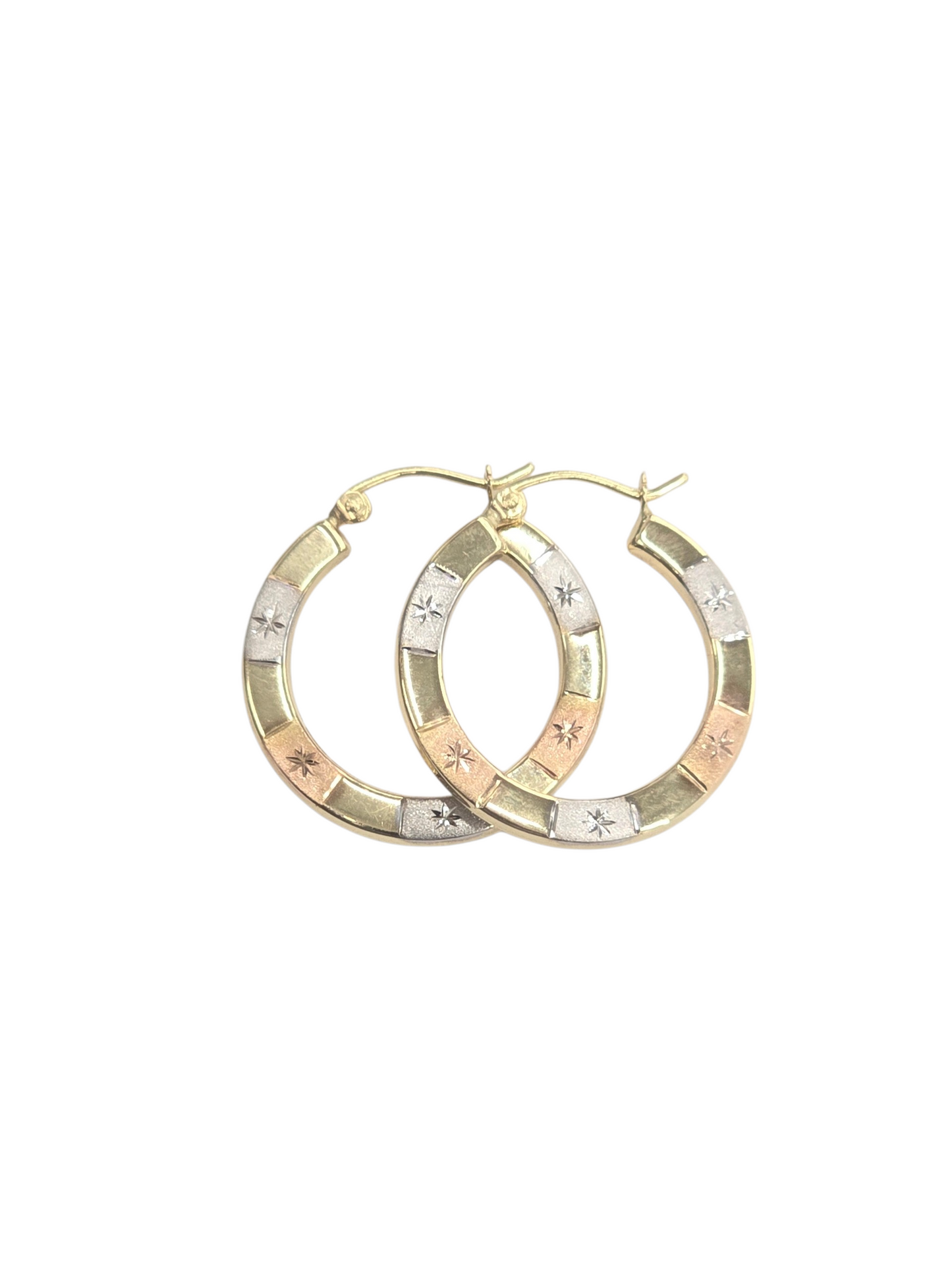 14KT REAL GOLD TRICOLOR HOOP EARRING