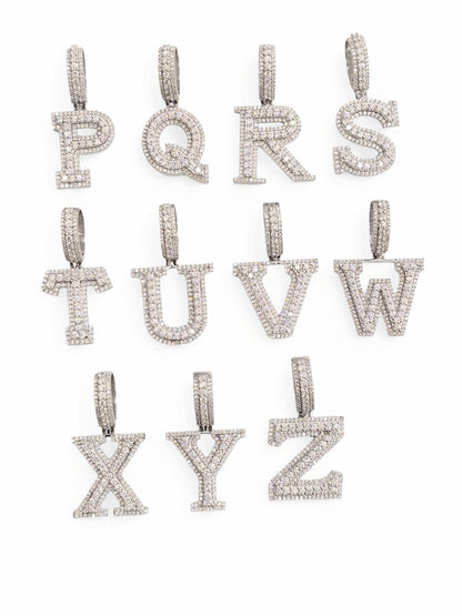 925 Sterling Silver Moissanite Diamond Initial A to Z Pendant
