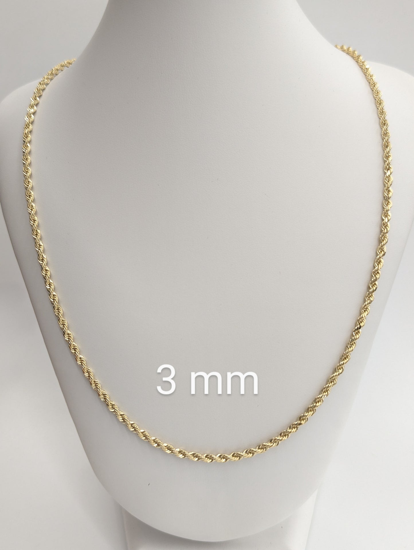 10kt Real Gold Hollow Rope Chain 2mm 3mm 4mm 5mm