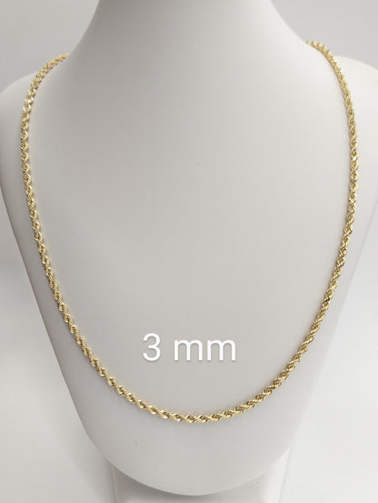 10kt Real Gold Hollow Rope Chain 2mm 3mm 4mm 5mm