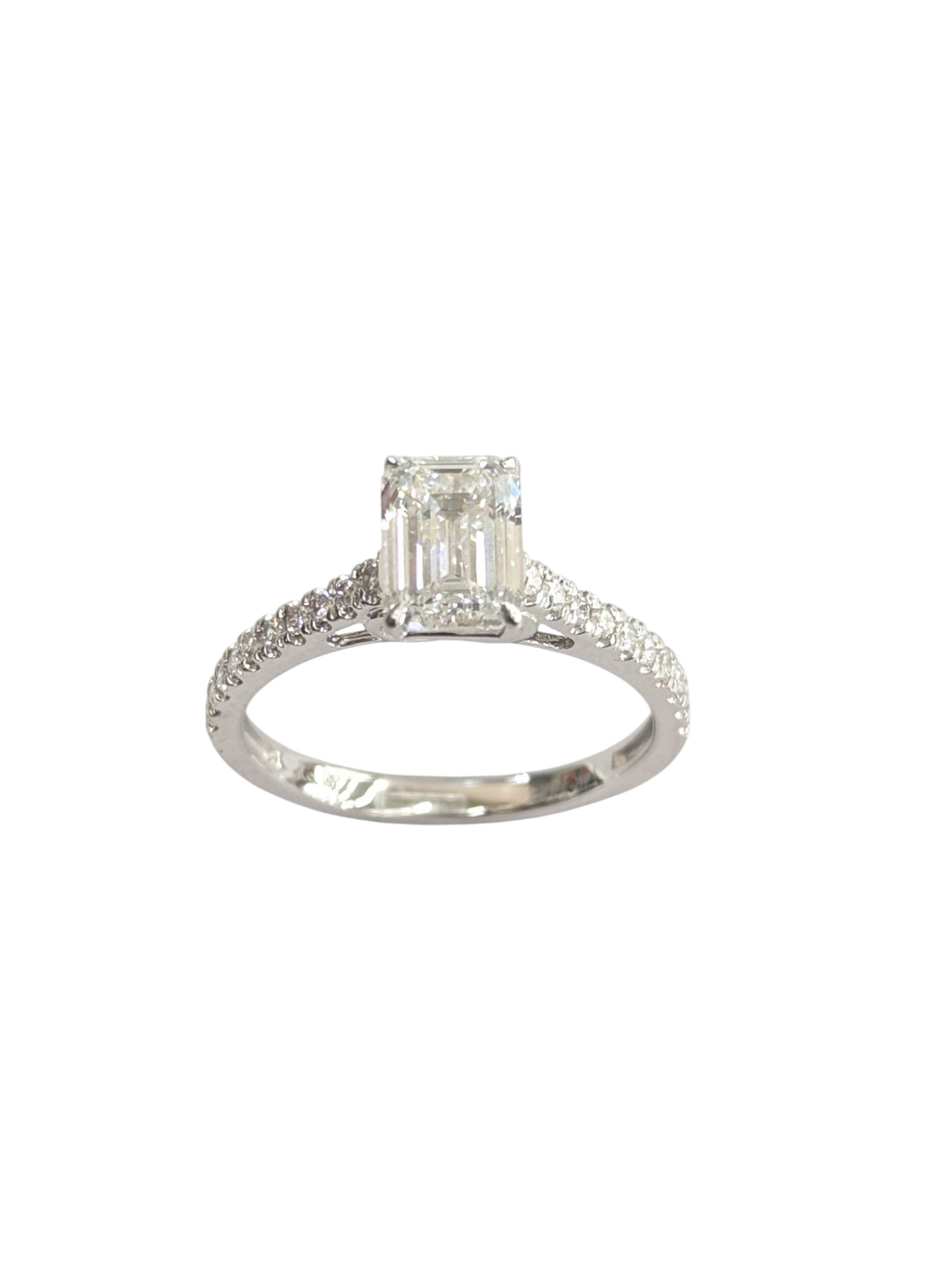 14KT WHITE GOLD LAB GROWN DIAMOND EMERALD CUT CERTIFIED RING FOR WOMEN