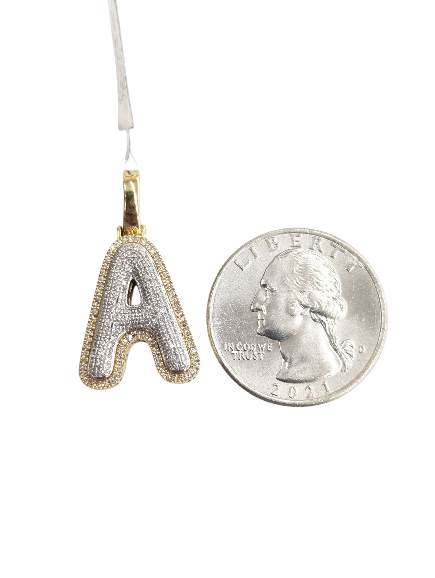 REAL DIAMOND 10KT TWO TONE BUBBLE LETTER A- Z PENDANT