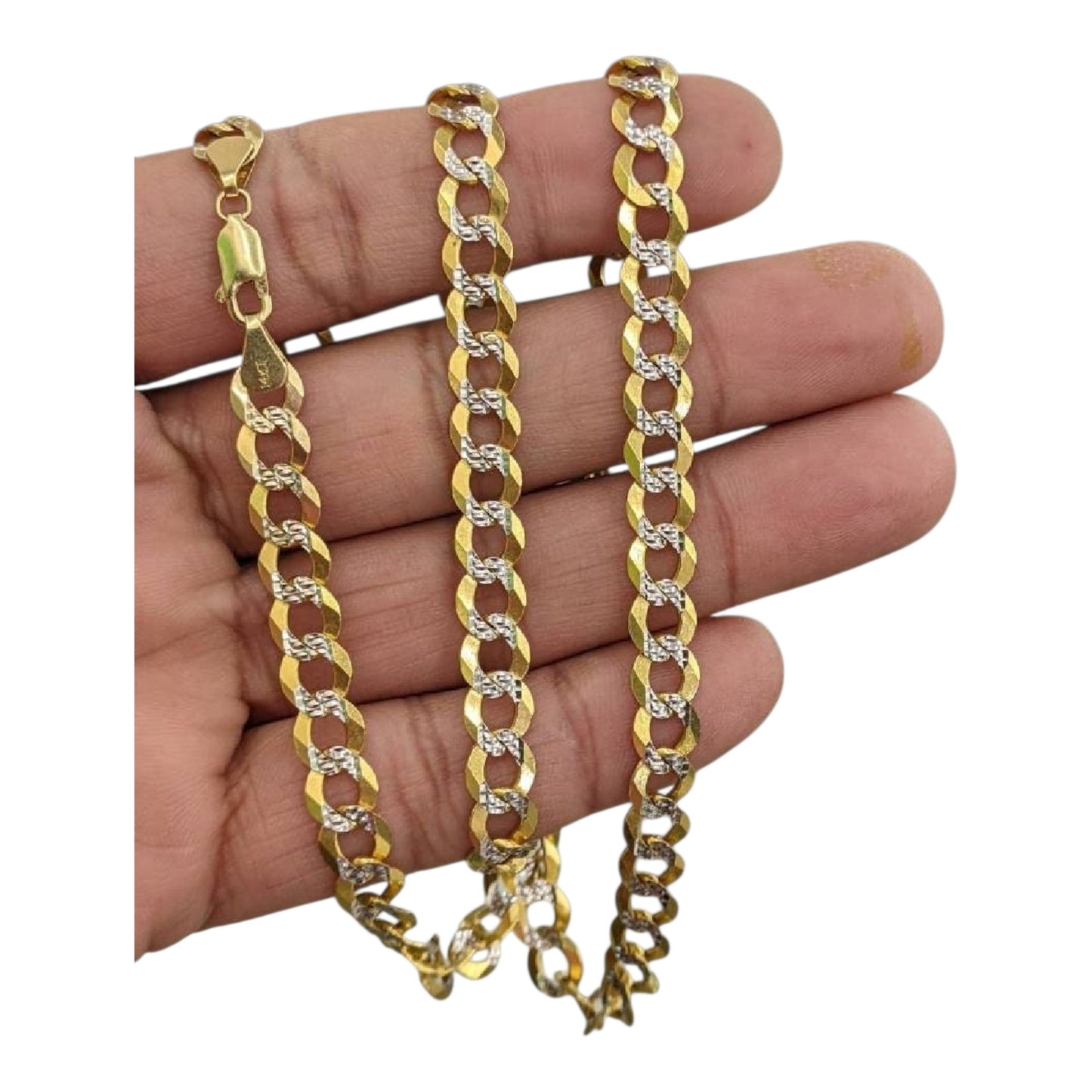 14KT REAL GOLD SOLID CUBAN DIAMOND CUT CHAIN 7 MM