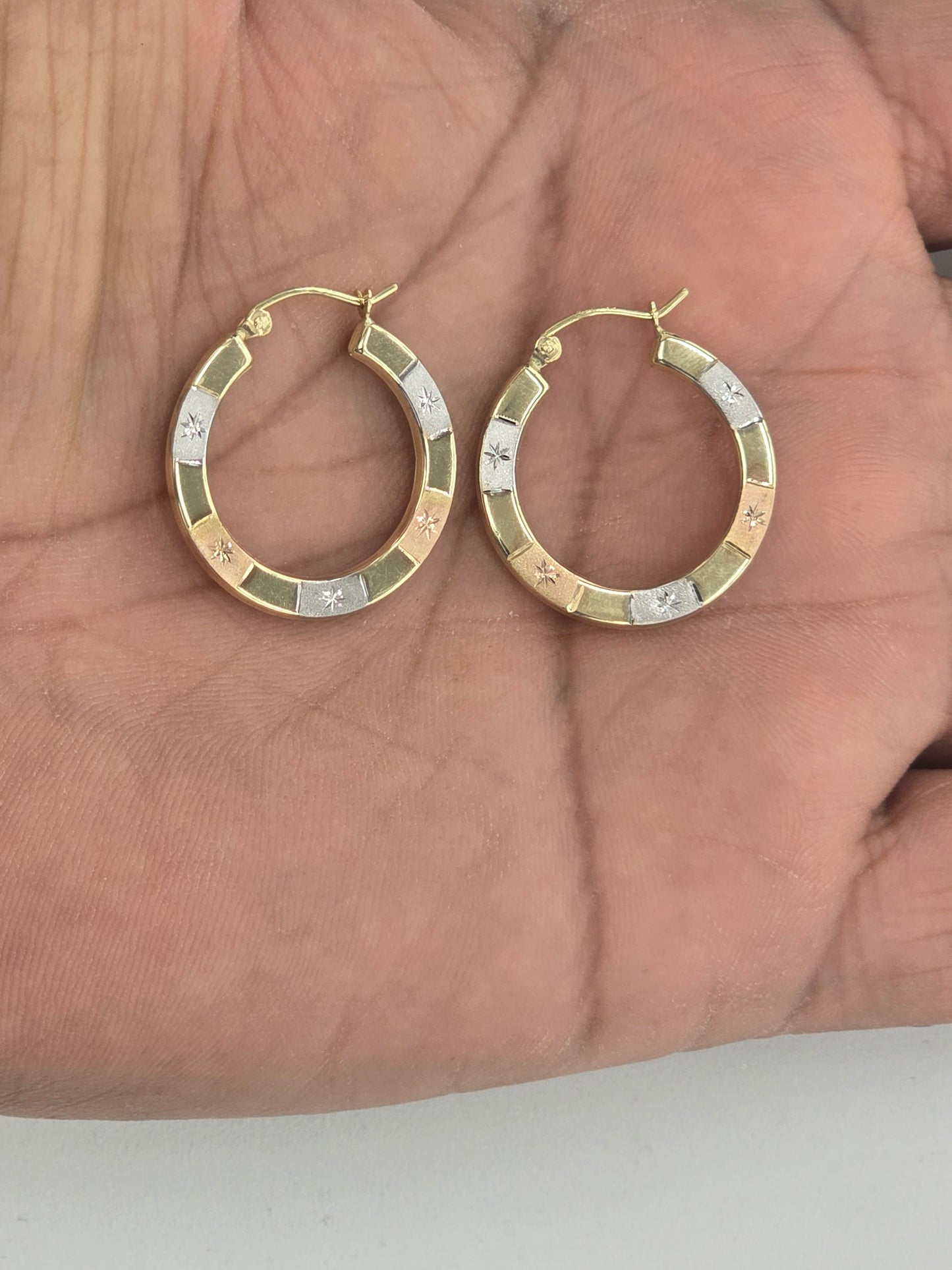 14KT REAL GOLD TRICOLOR HOOP EARRING
