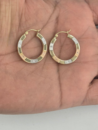 14KT REAL GOLD TRICOLOR HOOP EARRING