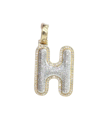 REAL DIAMOND 10KT TWO TONE BUBBLE LETTER A- Z PENDANT