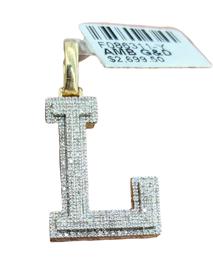 Real Diamond 10kt Yellow Gold Initial A - Z Pendant