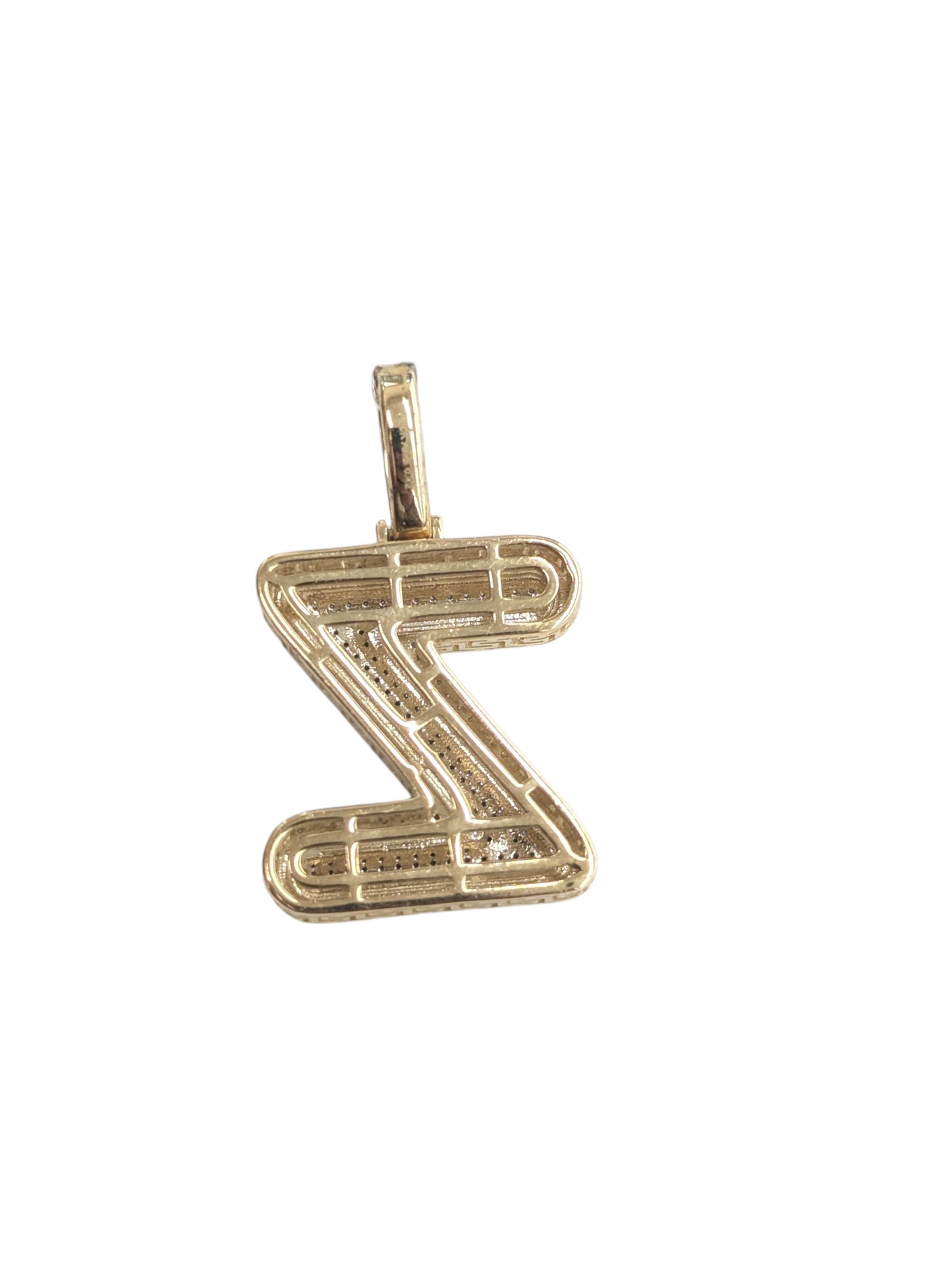 REAL DIAMOND 10KT TWO TONE BUBBLE LETTER A- Z PENDANT